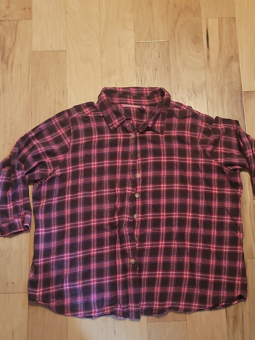 Womens plus size Plaid Button-Up Shirt - Burgundy/Pink